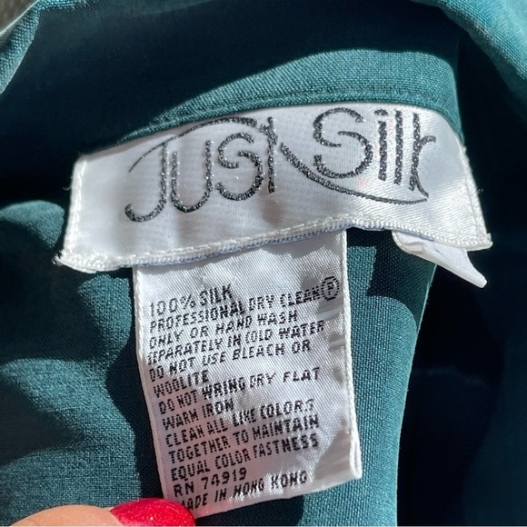 JUST Silk 100% Silk Button Down Forest Green LongSleeve Dress Shirt - Picture 13 of 13